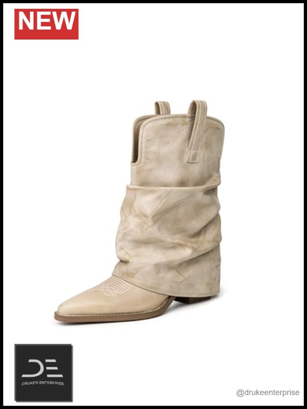 Cowgirl Boots Mid Calf Pointed Toe Slouchy Boots Ladies Western Pull On Riding